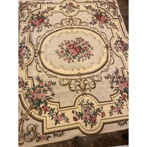 QUEEN AUBUSSON TAPESTRY BEDSPREAD COVERLET 90 X 104 2 PILLOW BELGIUM PINK ROSES